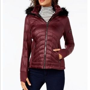 MICHAEL KORS Mixed-Media Hooded Puffer Coat Large